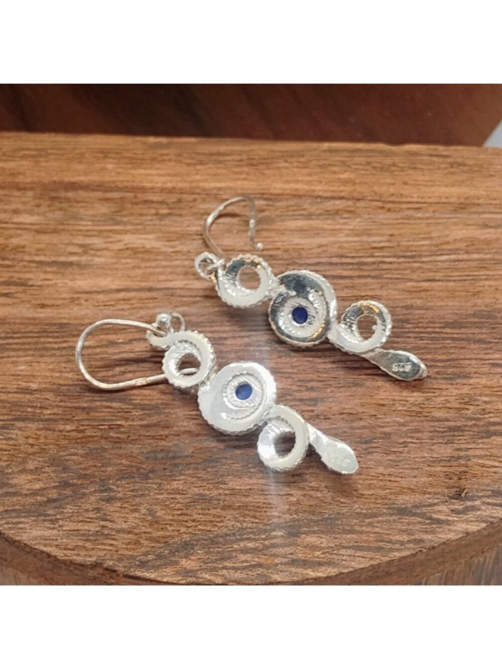925 Sterling Silver Rattlesnake Earrings w/Lapis Lazuli Stone 1.5" Long - Picture 8 of 8